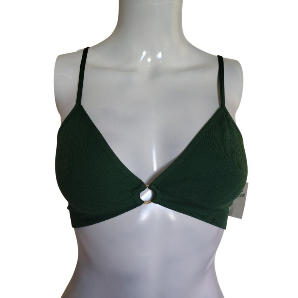 AERIE Bralette Woman's Small Green Seamless Ring Plunge Ribbed Juniors